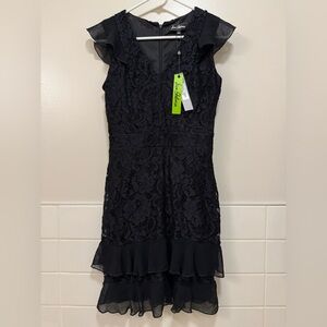 NWT Sam Edelman Black Lace Tiered Mini Dress Size 0